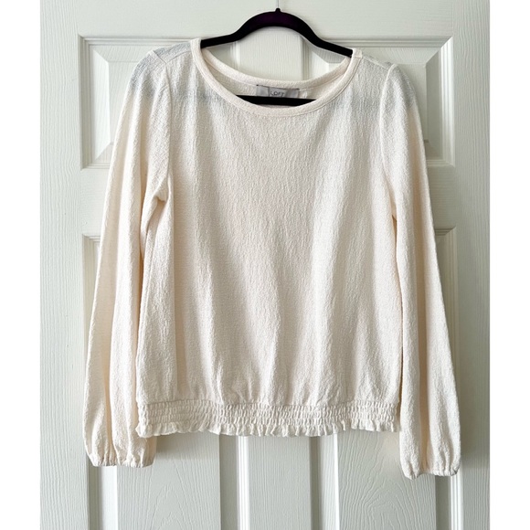 🆕 NWOT LOFT White Smocked Hem Top - Picture 5 of 8